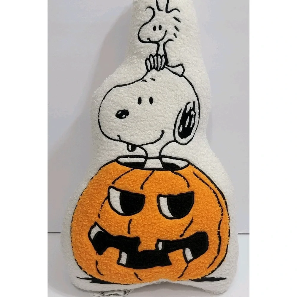 NEW Peanuts Snoopy & Woodstock Jack-O' Lantern Pumpkin Halloween Decor Pillow